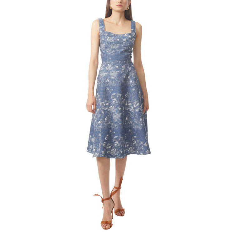 Paola Denim Floral Jacquard Dress image number null